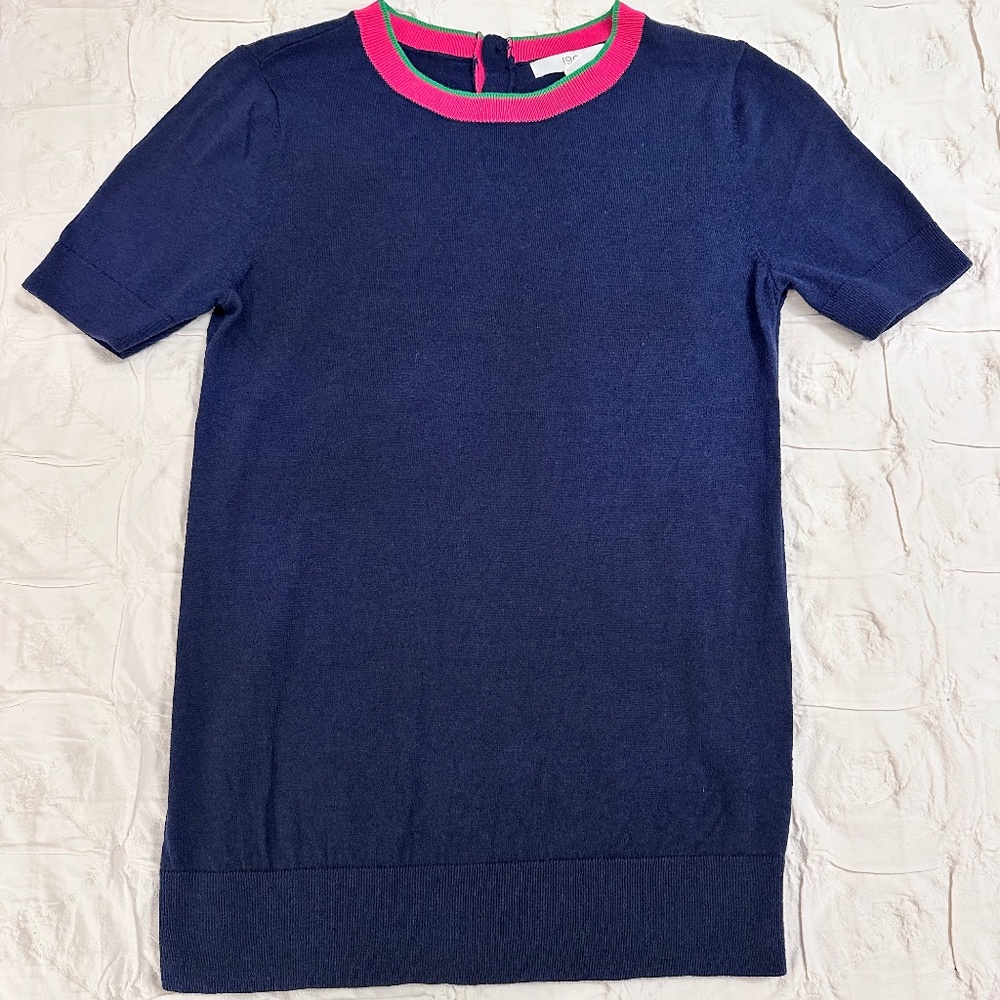 1901 blue short sleeve sweater pink collar size S